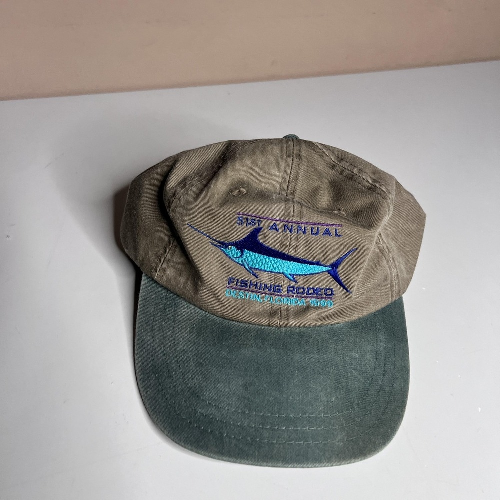 Vintage Fishing Rodeo KC Caps Hat Cap Strap Back Mens One Size Beige 90s